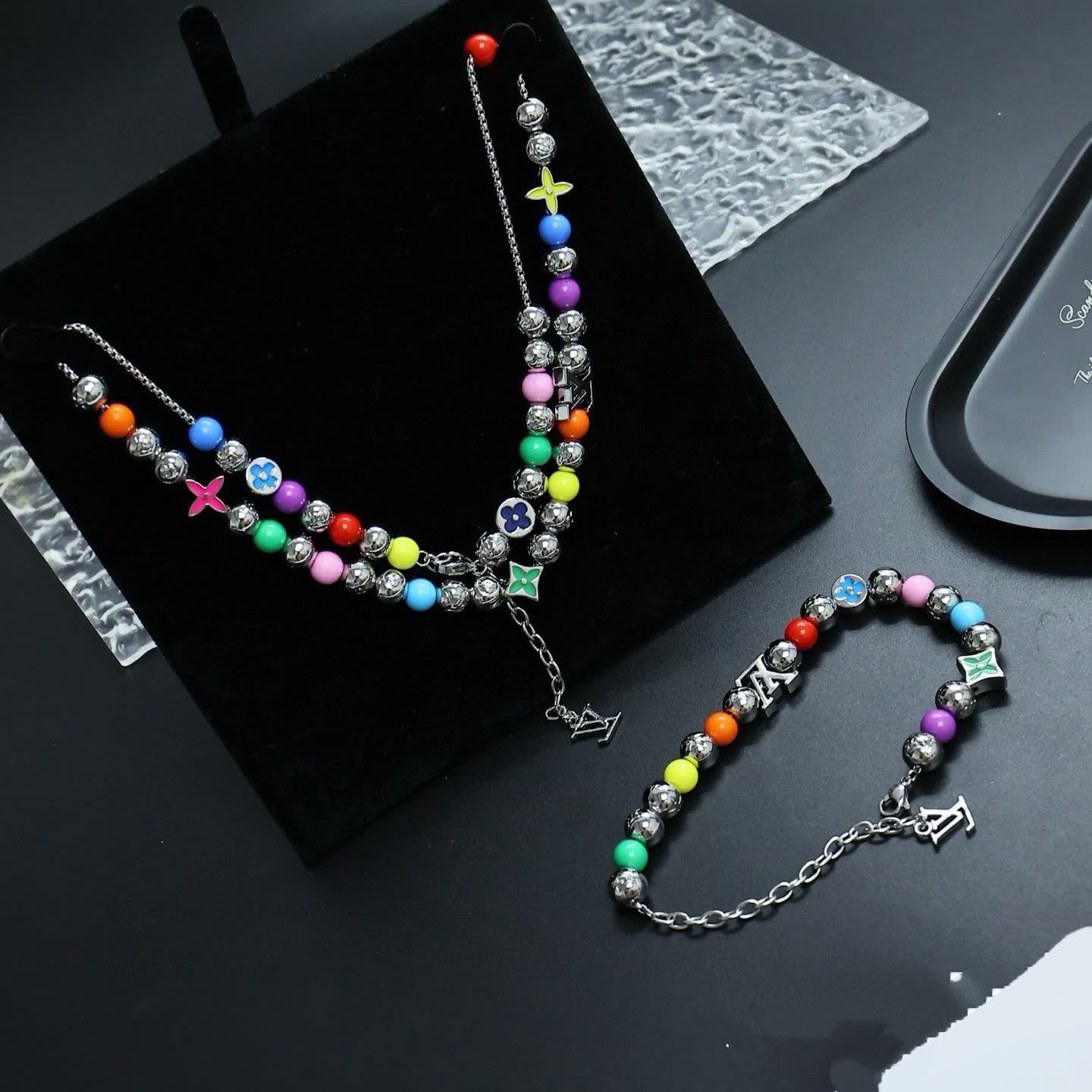 Louis Vuitton Multicolored Beaded Necklace and Bracelet Set